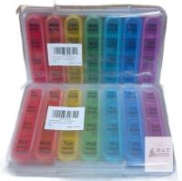 2 NEW Zoksi 28-Slot Weekly Pill Organizer, Multicolor, 4 Times/Day, Snap Shut, Backup Slot