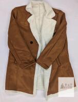 NEW Brown Faux Shearling Lined Double-Breasted Overcoat, 35 in Length, Men's Size M/L Estimate