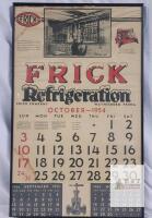 Frick Refrigeration 1954 Wall Calendar, Industrial Factory Advertising, Framed, Waynesboro PA