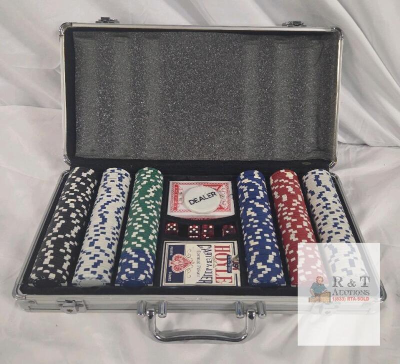 Casino Niagara Poker Chip Set with Aluminum Case, 2 Decks Cards, Dealer Button & Dice, 300 Chips