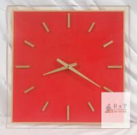 Red Square German Wall Clock, Quartz 13" Analog, Vintage Acrylic & Metal, 1.5V Battery