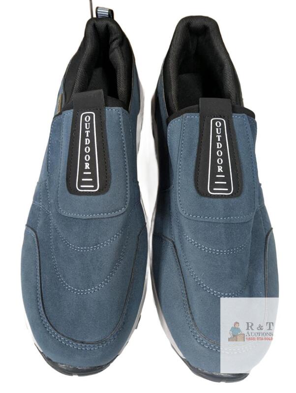 NEW Slip-On Outdoor Walking Shoes, Blue, Faux Suede, Deep Tread, Approx. Men's US 11-12