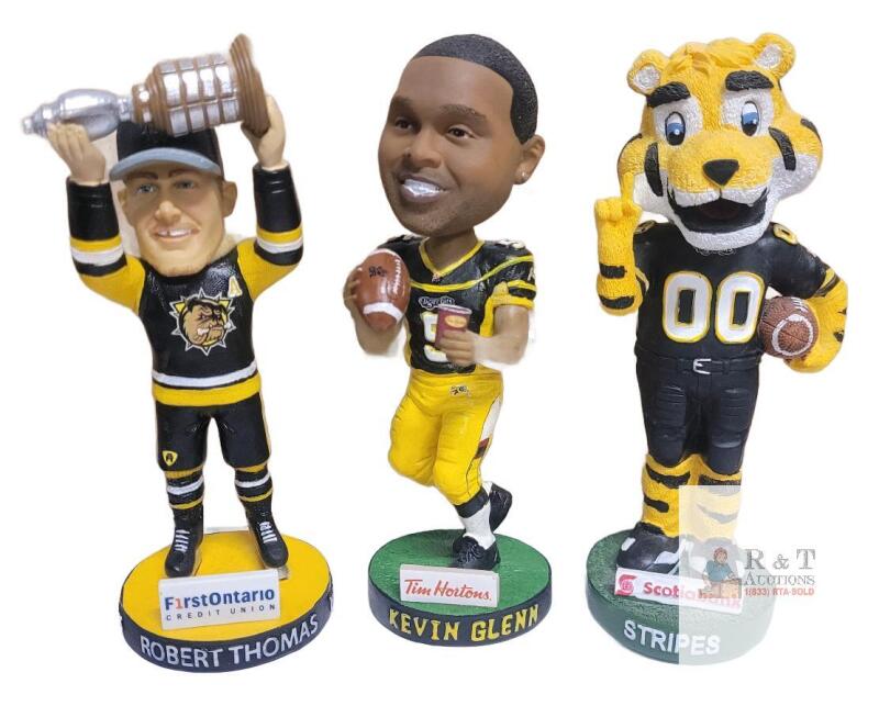 Hamilton Bulldogs Robert Thomas, Tiger-Cats Kevin Glenn & Stripes Mascot Bobbleheads