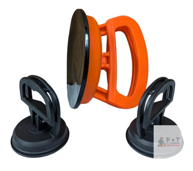 NEW 3-Piece Suction Cup Lifter Set: Large 4.75" Orange, 2 Small 2.4" Black Handles for Glass and Dent Pulling