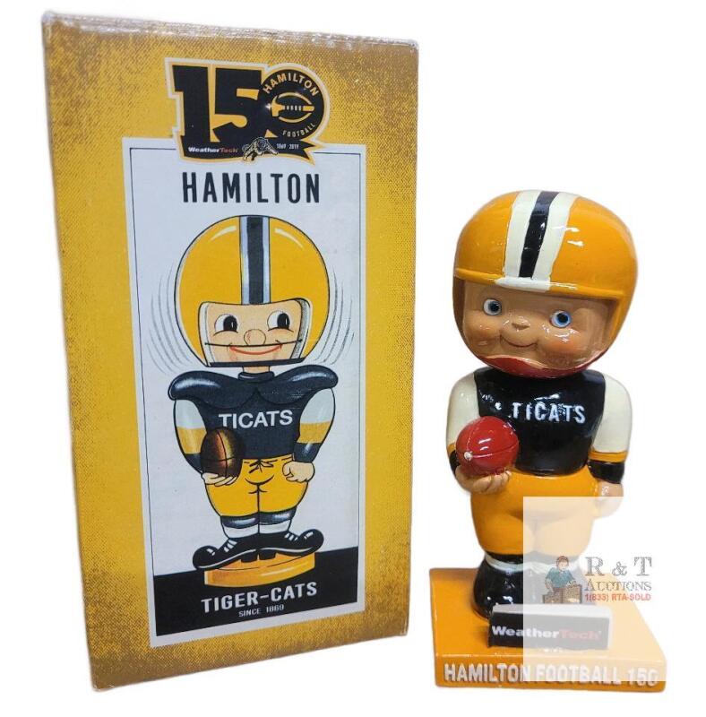Hamilton Tiger-Cats 150th Anniversary Bobblehead 6" with Box, WeatherTech Sponsor, 2019