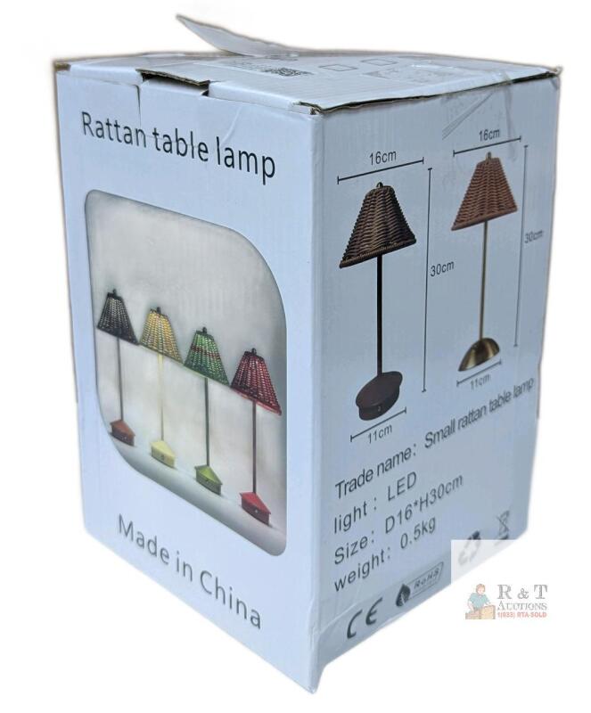 Small Rattan LED Table Lamp - 3-Color Adjustable, USB-C Rechargeable, 3W, 11.8" Height
