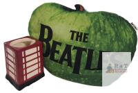 The Beatles Apple Logo Decorative Pillow 18"x14" Plush, Red and White Ceramic Geometric Vase 6"- SMALL CHIP IN VASE