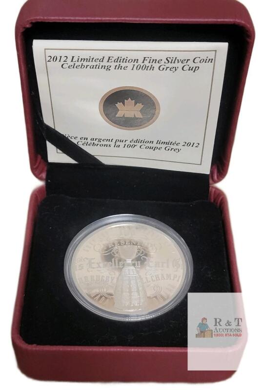 2012 Royal Canadian Mint 1oz Silver $1 Coin - 100th Grey Cup, Proof, Box, Limited Edition