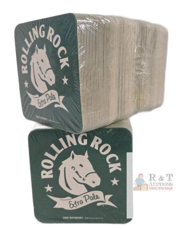 Rolling Rock Extra Pale Beer Coasters, 1999, Sealed Pack, Square Green/White, Horse Logo, 4"x4"