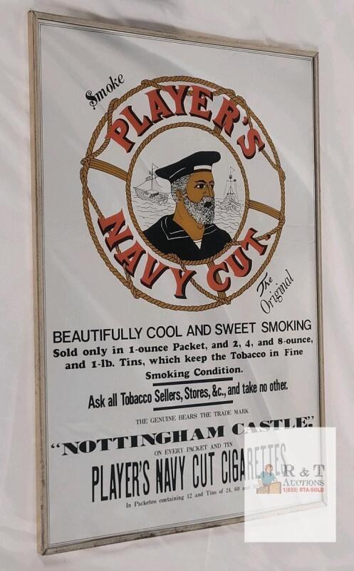 Player&rsquo;s Navy Cut Cigarettes Advertising Mirror, Dareco Art Nouveau Repro, 14.5"x10.5", Made in Japan