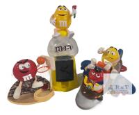 M&M&rsquo;s Collectible Candy Dispenser and Coin Bank Lot &ndash; Yellow Gumball, Red Basketball, Airplane Ride