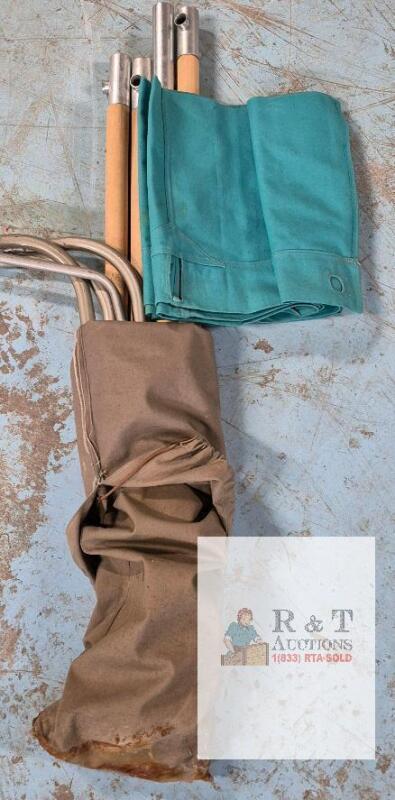 Origo No. 1010 Vintage Folding Camp Stool, Aluminum & Wood Frame with Teal Canvas Seat & Bag