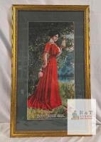 Budweiser Girl Framed Advertising Print Gold Wood Frame 20"x34" Bar Wall Decor