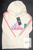 NEW Adidas Girls XL Hoodie Off White Pink Stripes Regular Fit Pullover, Style JJ7835, 18/20