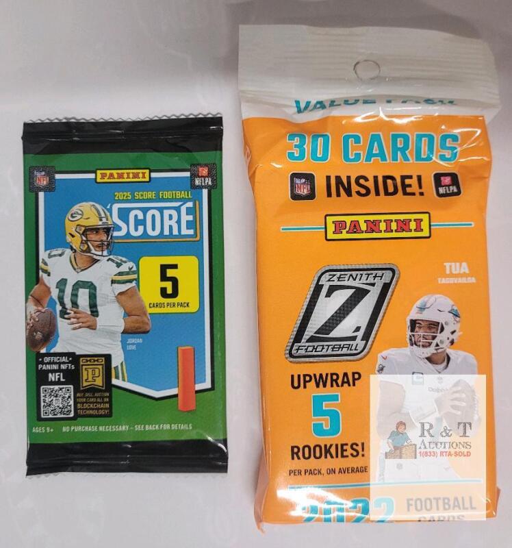 2022 Panini Zenith Football Value Pack (30 Cards, Tua Tagovailoa) & 2025 Panini Score Pack (5 Cards)