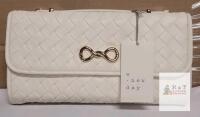 A New Day Woven Infinity Clutch, Off-white Faux Leather, Gold Hardware, Top Handle, With Tags