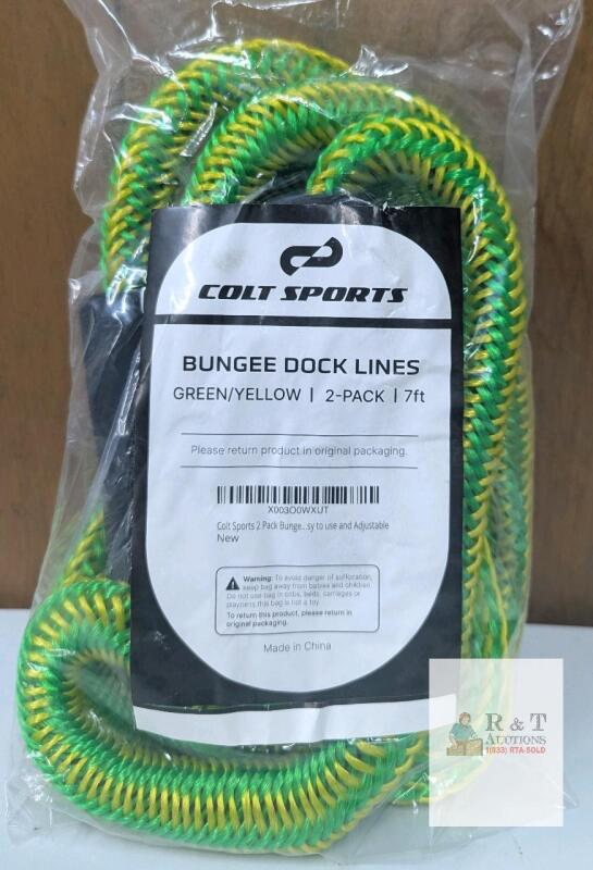 NEW Colt Sports 7 ft Bungee Dock Lines 2-Pack Green/Yellow, Polypropylene, Adjustable Loops