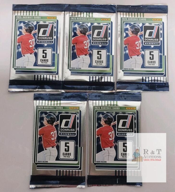 2025 Donruss Baseball Trading Card Retail Packs by Panini, 5 Cards per Pack, Travis Bazzana Cover, Lot of 5