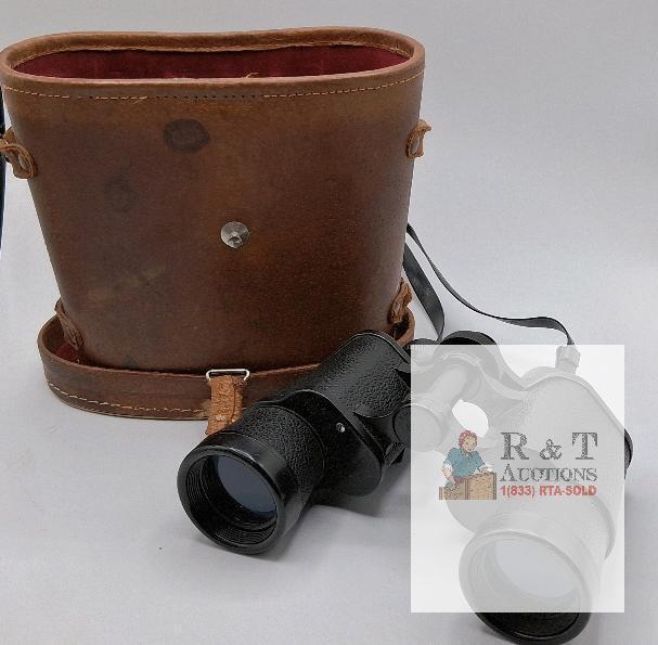 Vintage Porro Prism Binoculars 7x50 with Leather Case and Strap, Classic 1950s-1960s Style