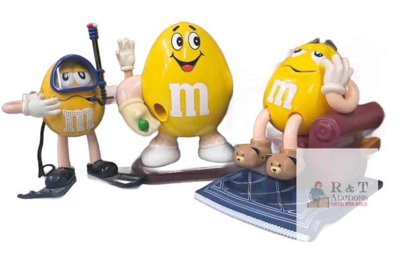 3 M&M Candy Dispensers &ndash; Scuba Diver, Standing, Recliner/Bear Slippers, 1990s-2000s