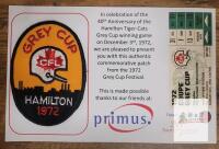 1972 Hamilton Tiger-Cats Grey Cup 40th Anniversary Commemorative Patch, CFL, Oval, Carded