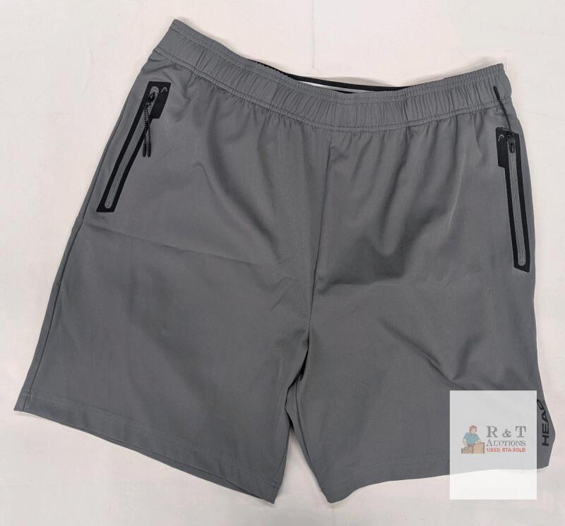 NEW HEAD Men's XL Athletic Shorts, Gray, Zipper Pockets, RN#117927, Elastic Waistband,
