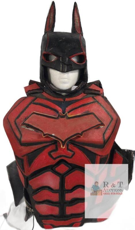 Custom Batman Armor Suit Red/Black Cosplay with Helmet & LED Chest, Adult Size, 24" Tall
