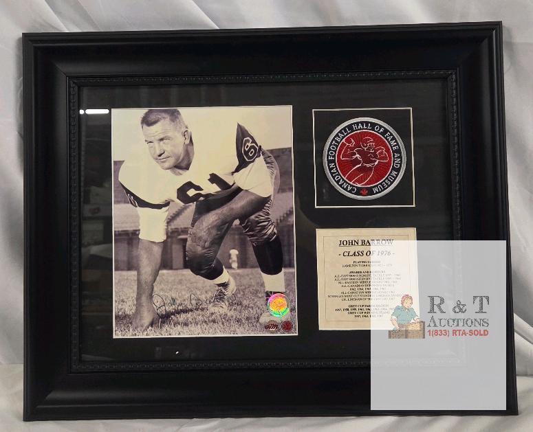 John Barrow Signed Photo Display &ndash; Canadian Football Hall of Fame, COA, 20"x16" Framed, Tiger-Cats
