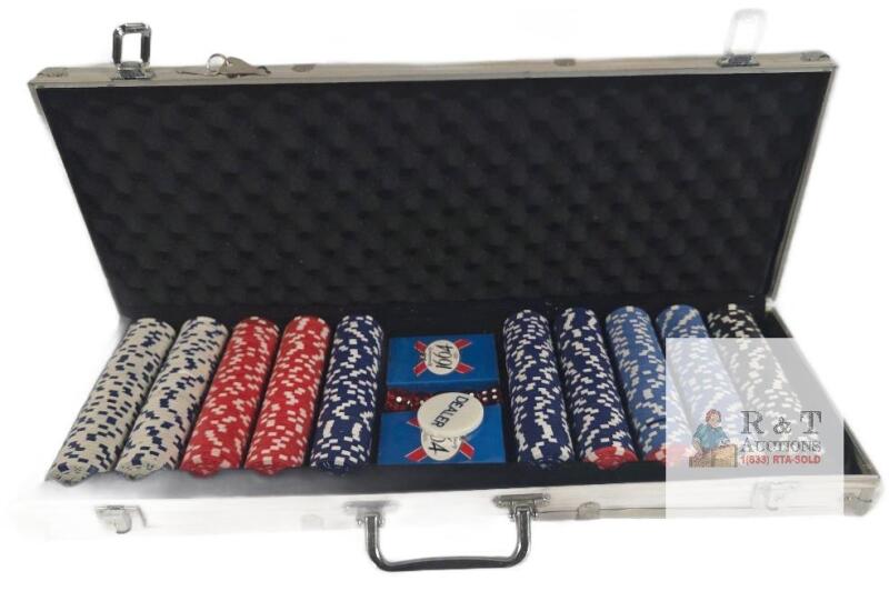 500 Piece Poker Chip Set with Aluminum Case, 11.5g Chips, 2 Decks, Dice, Keys, 19.5" Case
