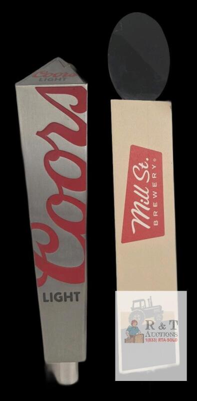 Coors Light Triangular Metal Tap Handle & Mill St. Brewery Tractor Chalkboard Tap Handle Pair