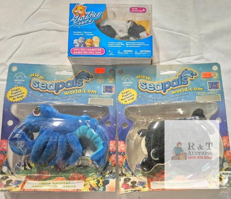 NEW Zhu Zhu Pets Hamster Cepia, SeaPals Blue Lobster & Killer Whale Plush Finger Puppets, New Sealed