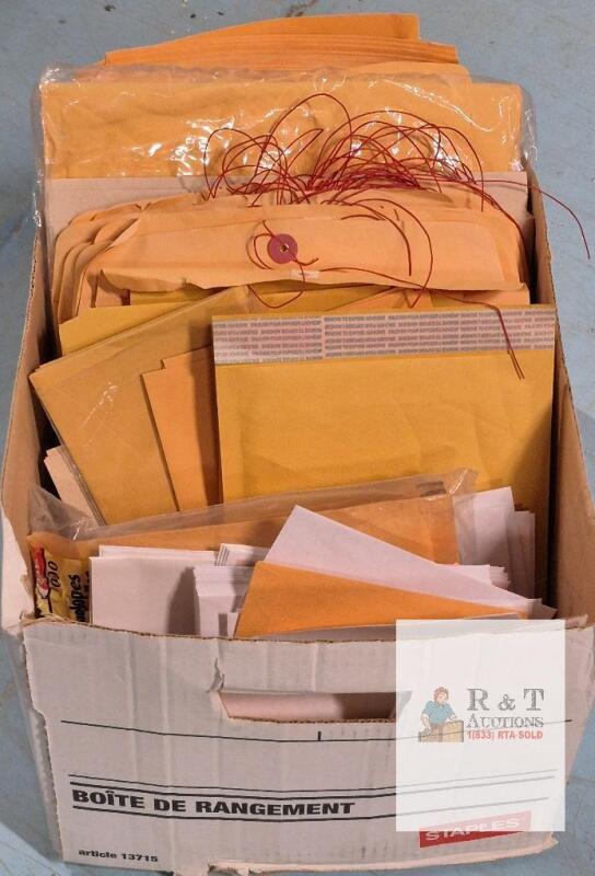 Mixed Lot of Office Envelopes, Staples Storage Box, Assorted Sizes and Types, Manila & White