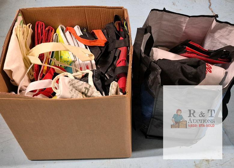 Bulk Lot Reusable Grocery Tote Bags, Mixed Styles/Materials, 20+ Assorted, Hand/Shoulder Straps
