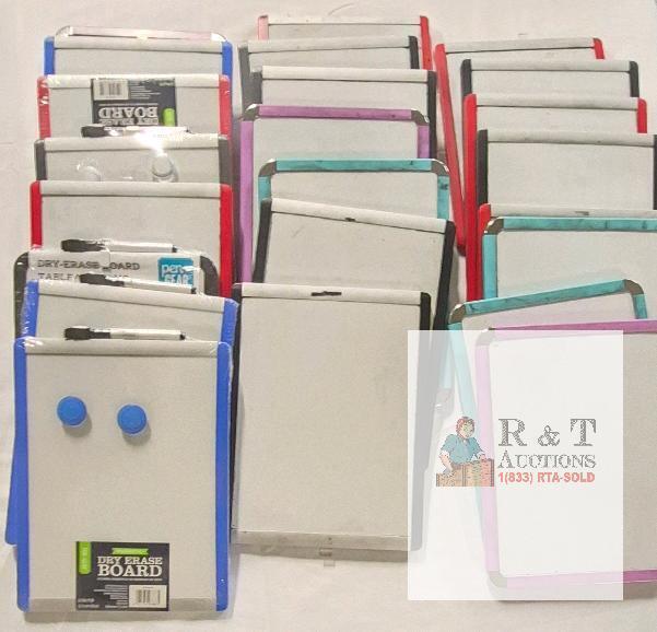 Bulk Lot of 21 Mixed 9"x12" Dry Erase Lap Boards, Colored Frames, Melamine Surface, Accessories