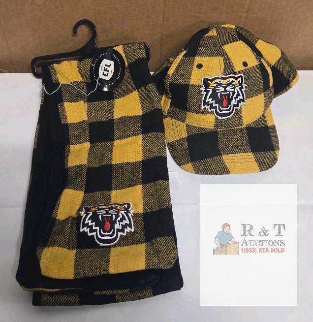 NEW Hamilton Tiger-Cats CFL Buffalo Plaid Scarf and Cap Set, Gertex, Officially Licensed