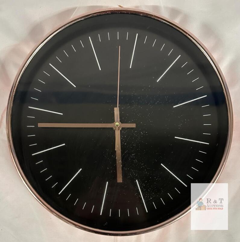 Modern 11.5" Black and Gold Minimalist Round Analog Wall Clock, Quartz Movement, Battery Operated