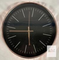 Modern 11.5" Black and Gold Minimalist Round Analog Wall Clock, Quartz Movement, Battery Operated