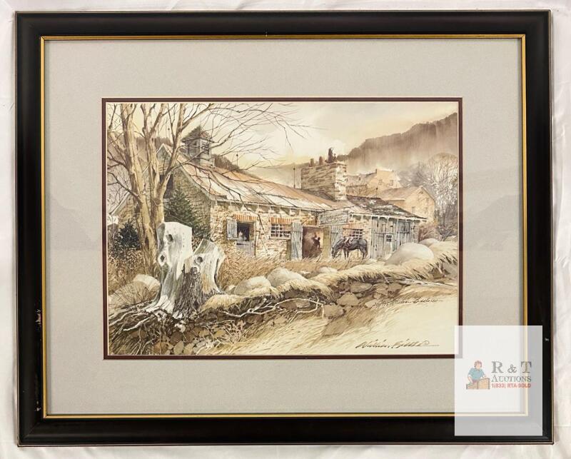 William Biddle Signed Limited Edition Print 232/795, Framed 23"x29", Barn Landscape