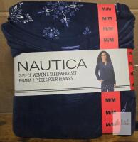 NEW Nautica Medium Navy Snowflake 2-Piece Women's Pajama Set, Soft Fleece, Polyester/Elastane