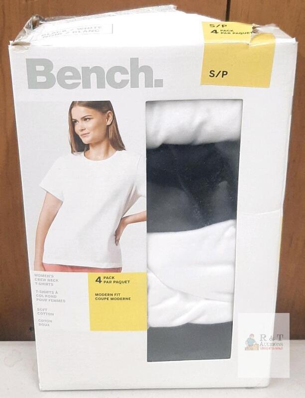 NEW Bench Women's Crew Neck T-Shirts, 4 Pack, Small, Black/White, Modern Fit, Cotton, SKU 1388880