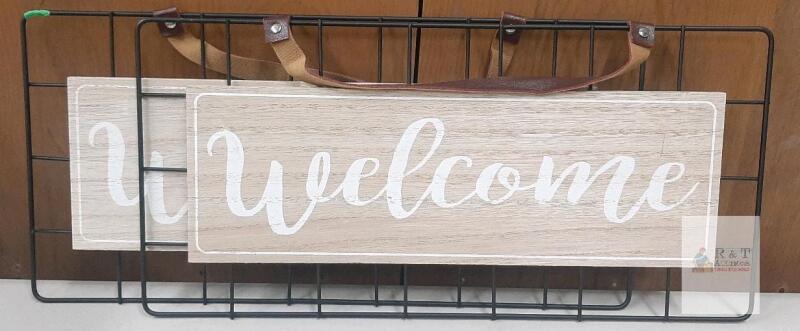 2 NEW Decorative Welcome Wall Sign, Wood and Metal, 19.5"x12.5", Hanging Strap, Modern Farmhouse Style