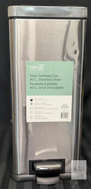 [Dings & Dents] New TYPE A Step Garbage Can, 40L, Stainless Steel, 10.75" &times; 19.81" &times; 23.13", Retails $99.99!