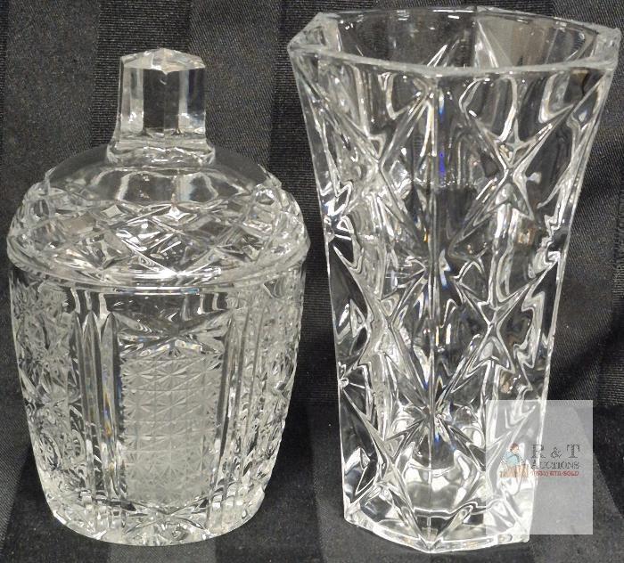 Vintage Crystal Vase 5" Tall & Condiment Jar 4.75" Tall