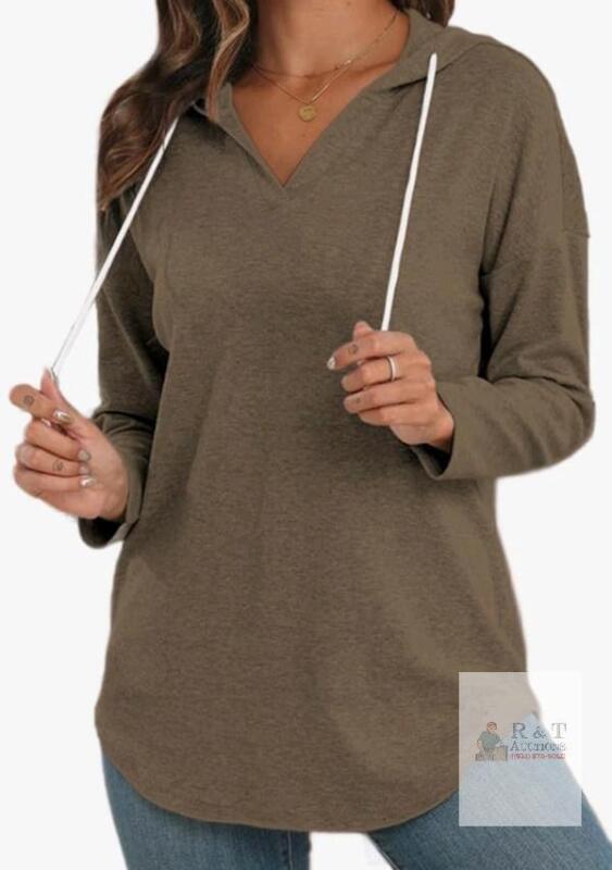 New sz Medium Women's V Neck Long Sleeve Lightweight Sweatshirts Drawstring Pullover Top<br/>