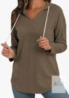 New sz Medium Women's V Neck Long Sleeve Lightweight Sweatshirts Drawstring Pullover Top<br/>