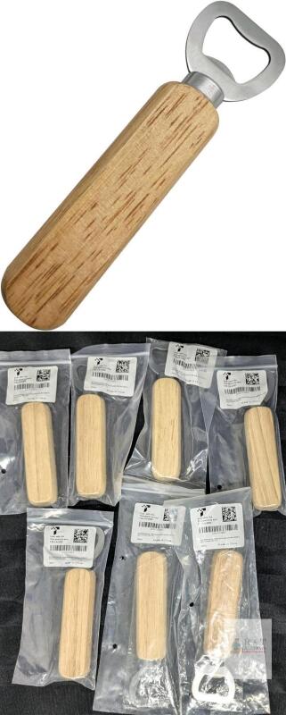 7 New Stainless Steel & Oak Bottle Openers 5.5" Long Ea