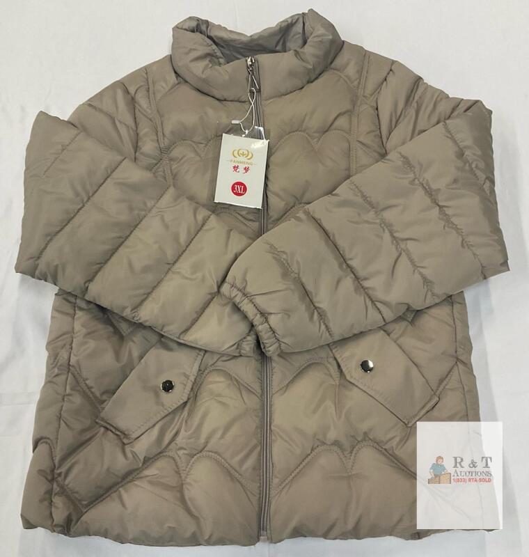 NEW FANMENG 3XL Light Brown Quilted Padded Winter Jacket, Zipper, Women's Plus Size Coat
