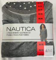 NEW Nautica 2-Piece Women's Sleepwear Set, Grey Polka Dot Fleece, Size M, Item 333111