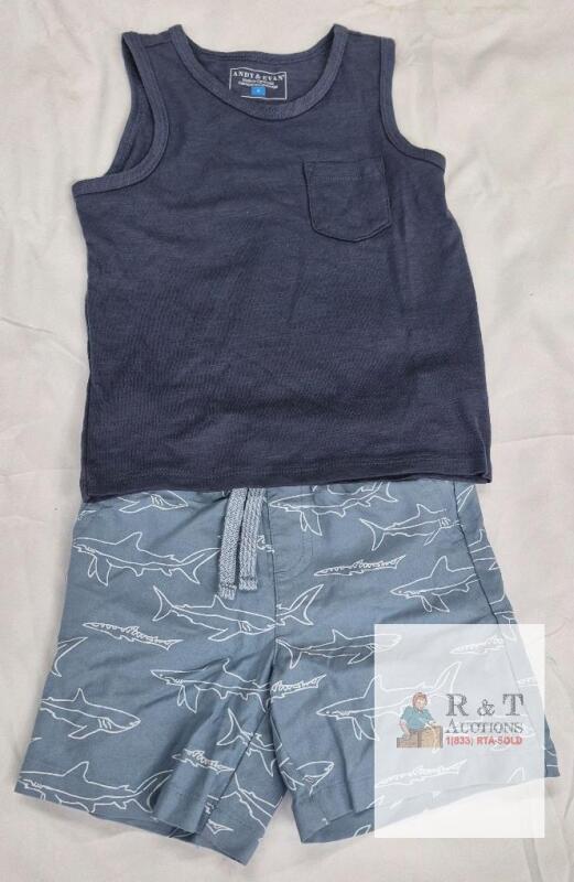 NEW Andy & Evan Size 4 Boys Shark Print Blue Tank & Shorts Set,