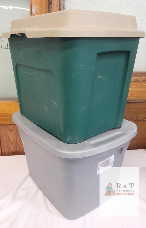 2 Plastic Storage Bins with Lids &ndash; Sterilite 18 Gallon (Gray) + 18 Gallon Green Tote